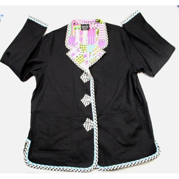 Koos Of Course Black Jacket With Multicolor Patchwork Trim & Checkered Pockets L - Picture 1 of 10
